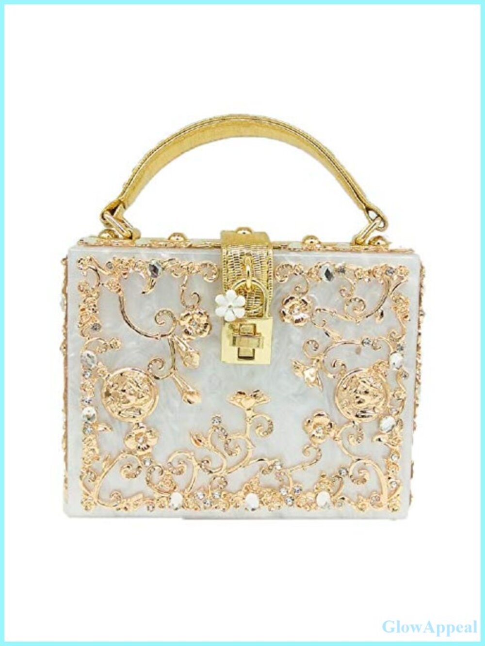 Acrylic Flower Box Clutch Purse Rhinestone Evening Crossbody Bag